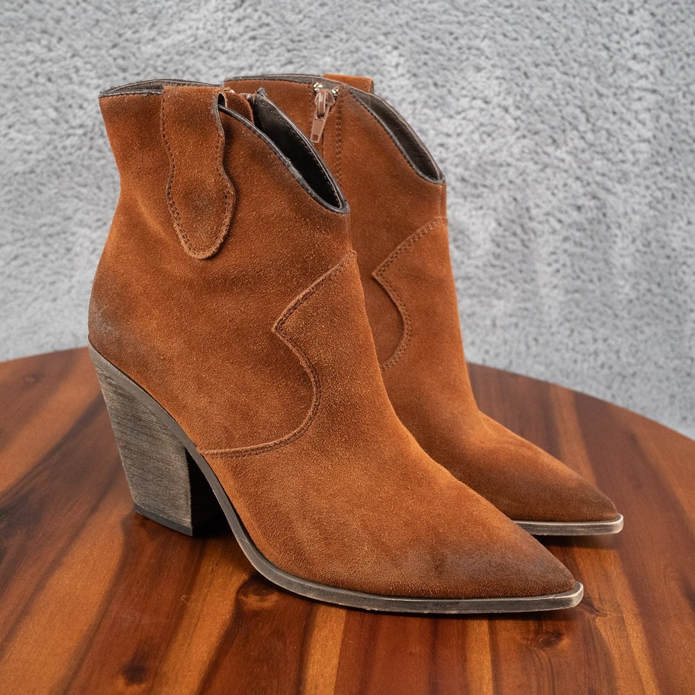 STEVE MADDEN Brown Wyatt Leather Heeled Texan Western Pointed Toe Booties 8